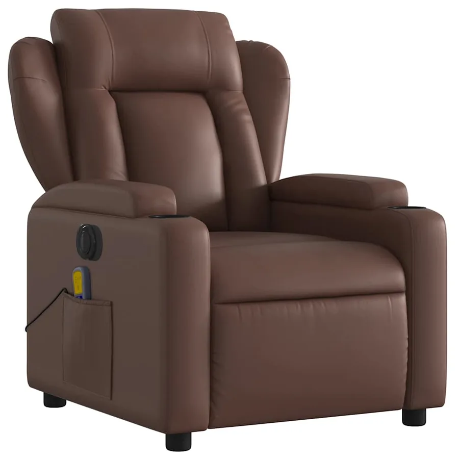 Fauteuil de massage inclinable électrique marron similicuir - 4