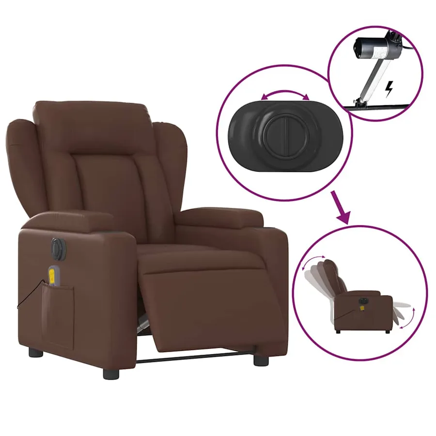 Fauteuil de massage inclinable électrique marron similicuir - 6