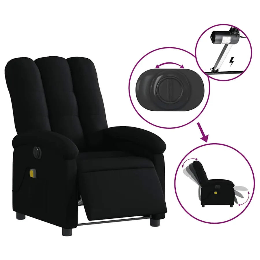 Fauteuil de massage inclinable électrique Noir Tissu - 6