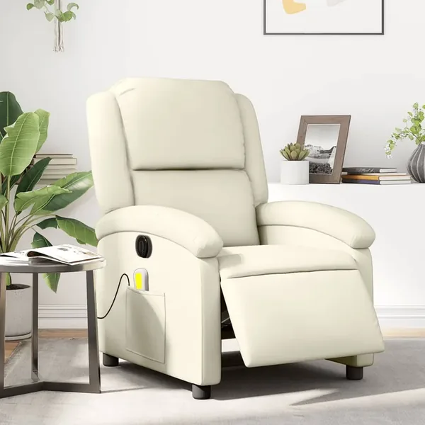 Fauteuil de massage inclinable électrique crème similicuir
