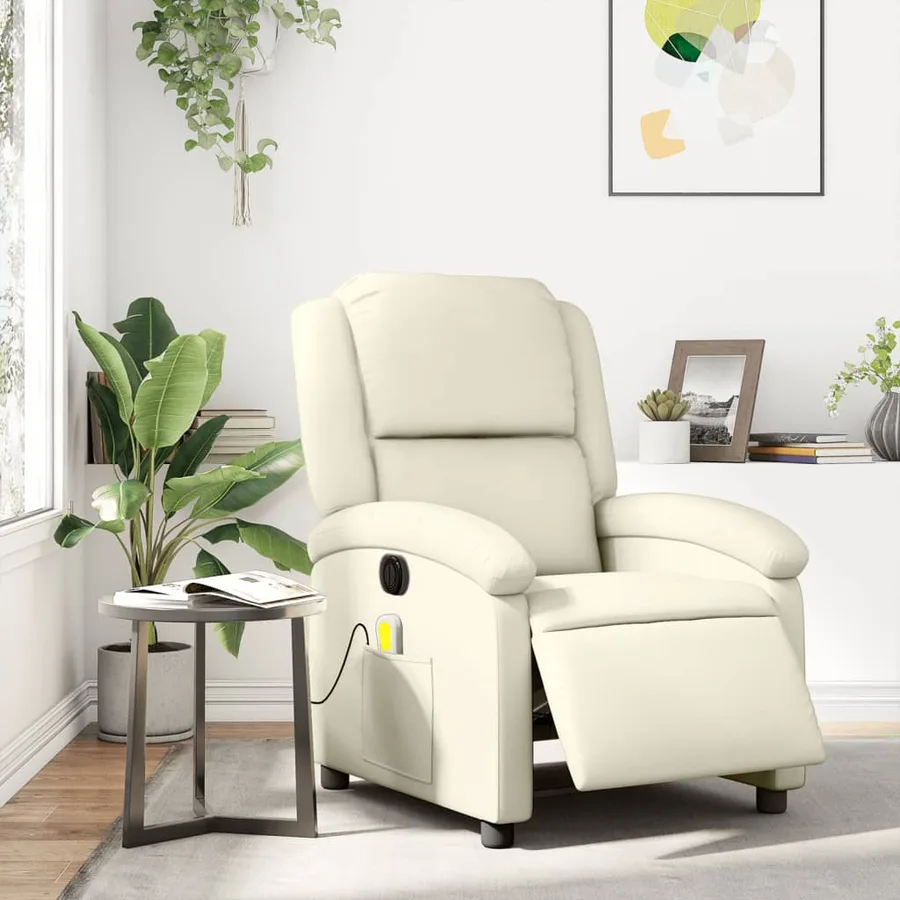 Fauteuil de massage inclinable électrique crème similicuir - 16