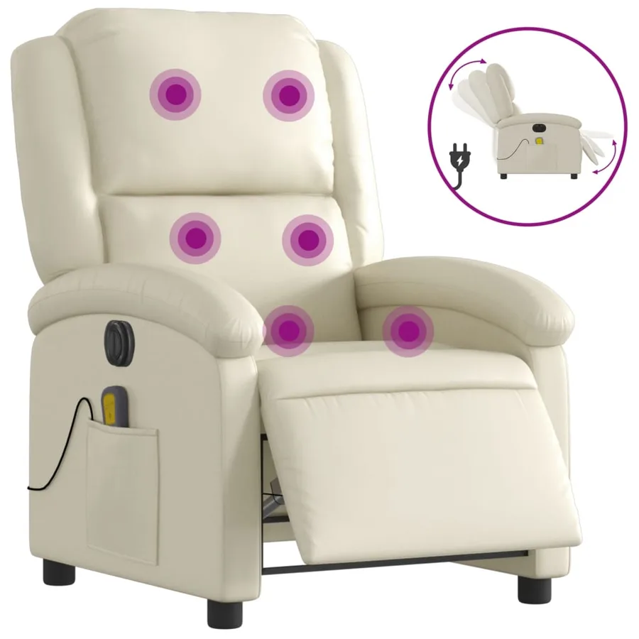 Fauteuil de massage inclinable électrique crème similicuir - 2