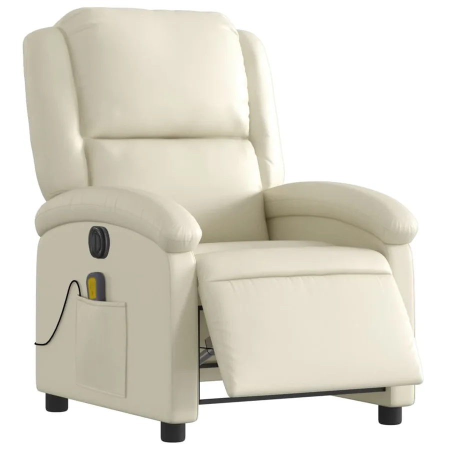 Fauteuil de massage inclinable électrique crème similicuir - 3