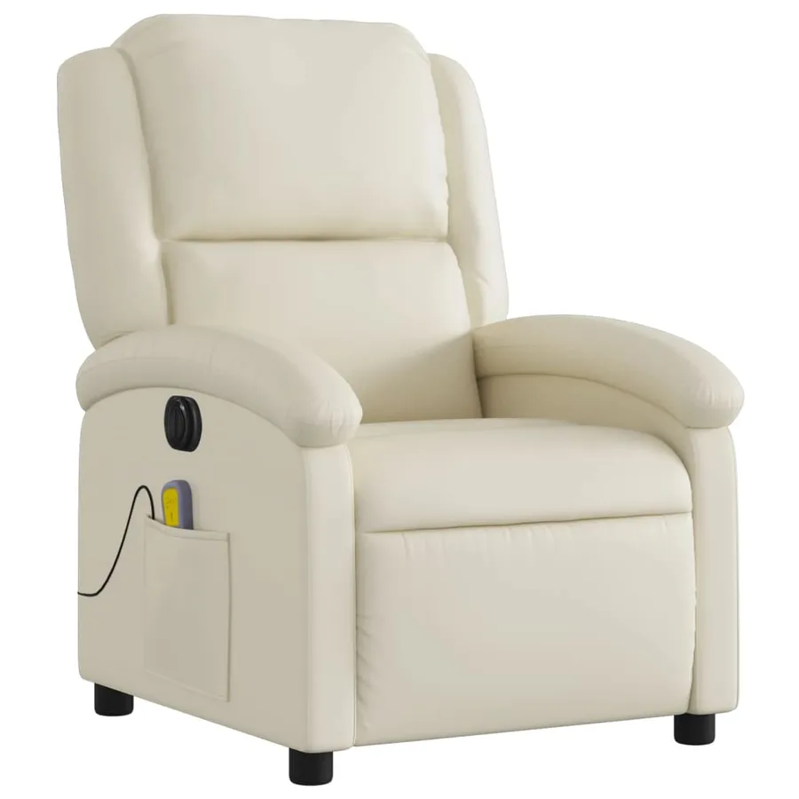 Fauteuil de massage inclinable électrique crème similicuir - 4