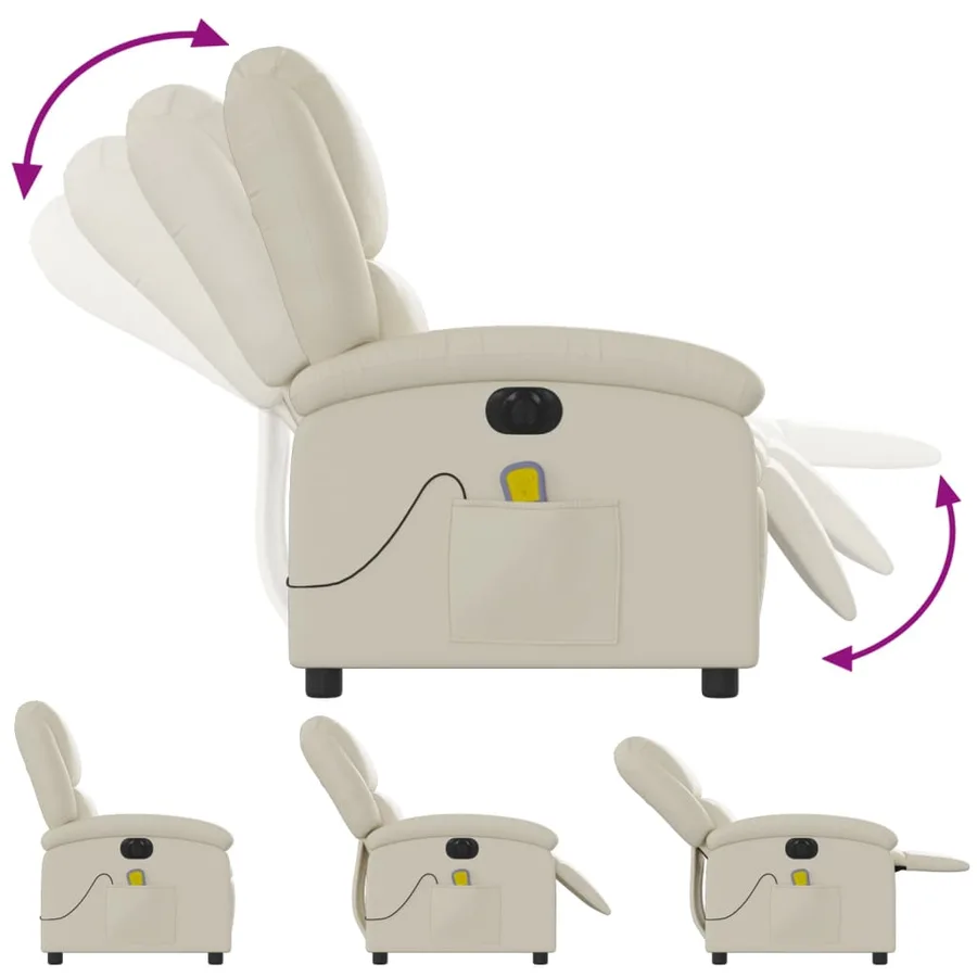 Fauteuil de massage inclinable électrique crème similicuir - 7