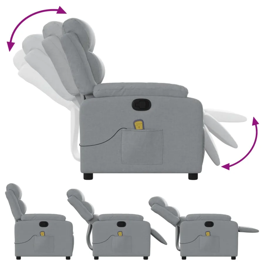 Fauteuil inclinable de massage gris clair tissu - 5