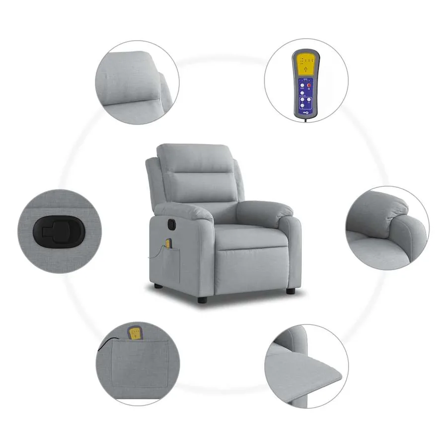 Fauteuil de massage inclinable Gris clair Tissu - 7