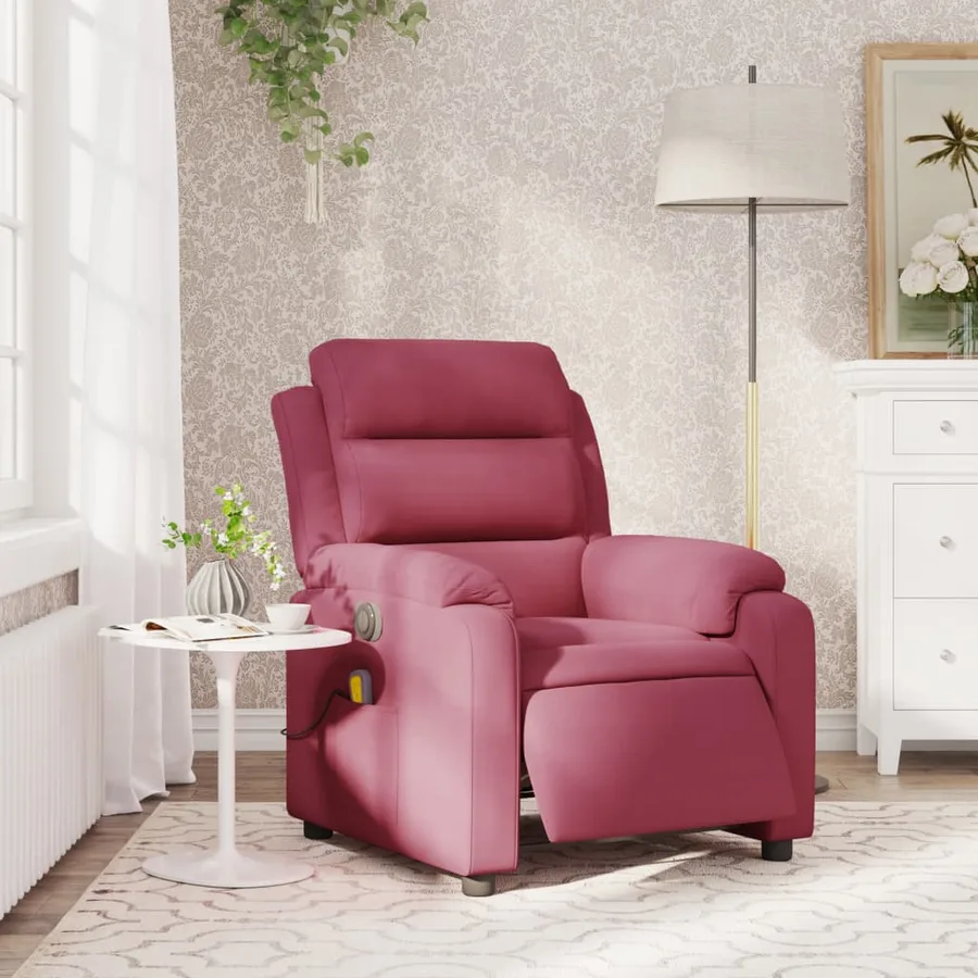 Fauteuil inclinable massage électrique rouge bordeaux velours - 16