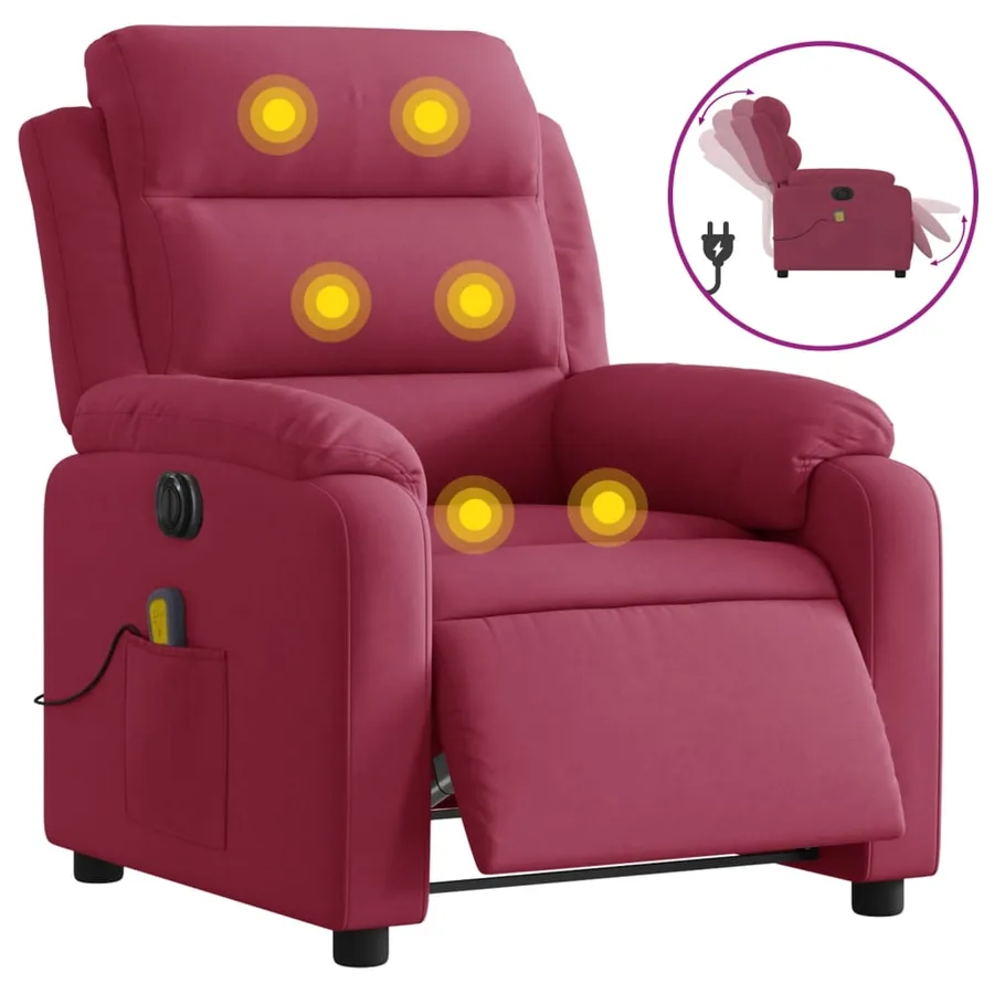 Fauteuil inclinable massage électrique rouge bordeaux velours - 2