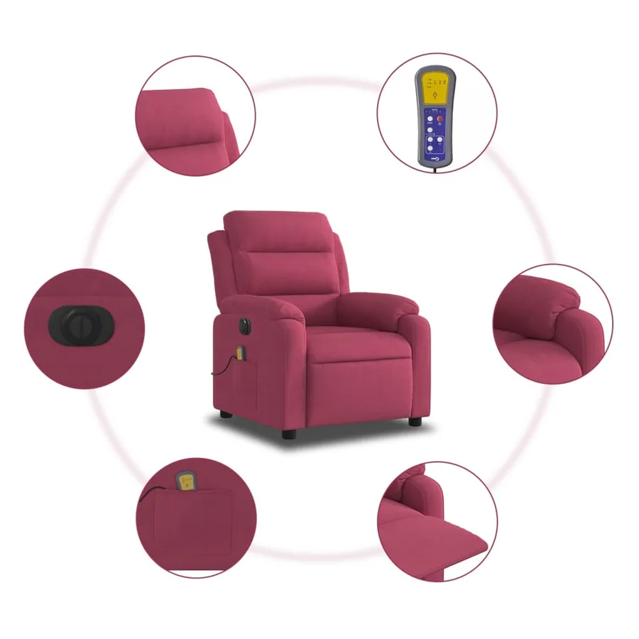 Fauteuil inclinable massage électrique rouge bordeaux velours - 8