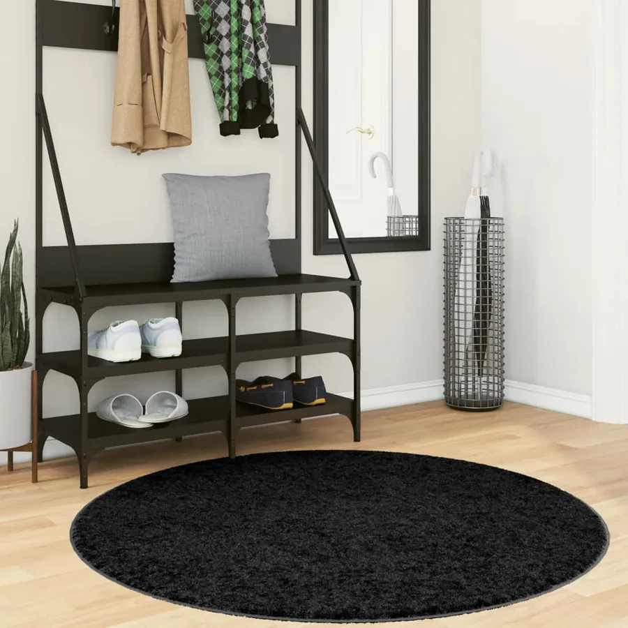 Tapis OVIEDO à poils courts noir Ø 120 cm