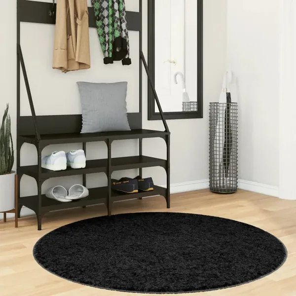 Tapis OVIEDO à poils courts noir Ø 120 cm
