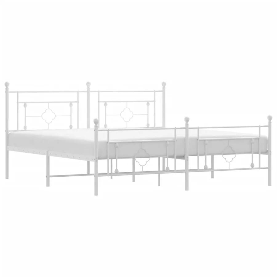Cadre de lit métal sans matelas et pied de lit blanc 183x213 cm - 2