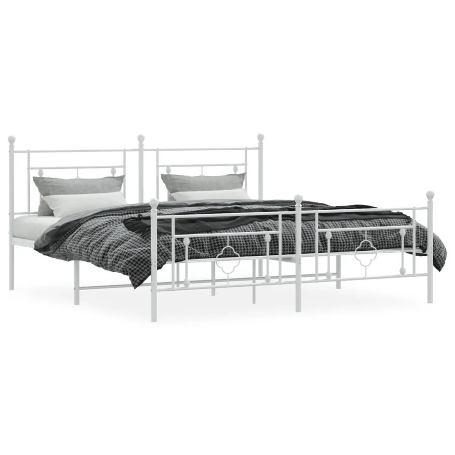 Cadre de lit métal sans matelas et pied de lit blanc 183x213 cm - 3