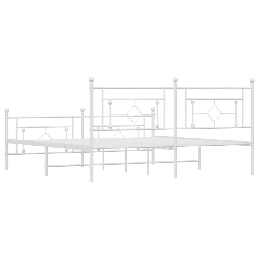 Cadre de lit métal sans matelas et pied de lit blanc 183x213 cm - 7