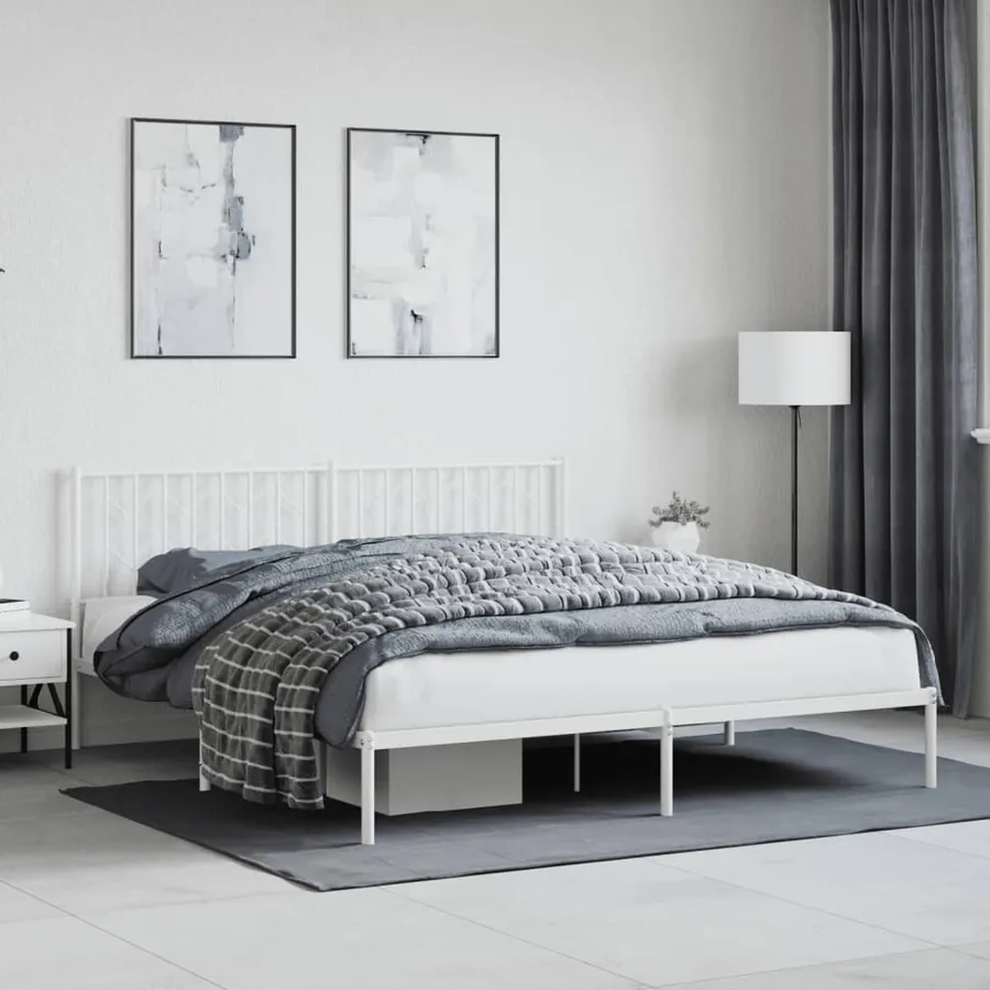 Cadre de lit métal sans matelas et tête de lit blanc 183x213 cm