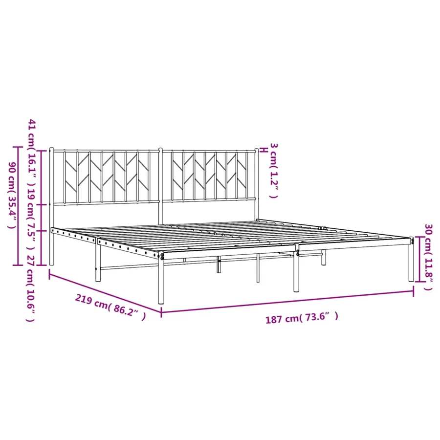 Cadre de lit métal sans matelas et tête de lit blanc 183x213 cm - 10