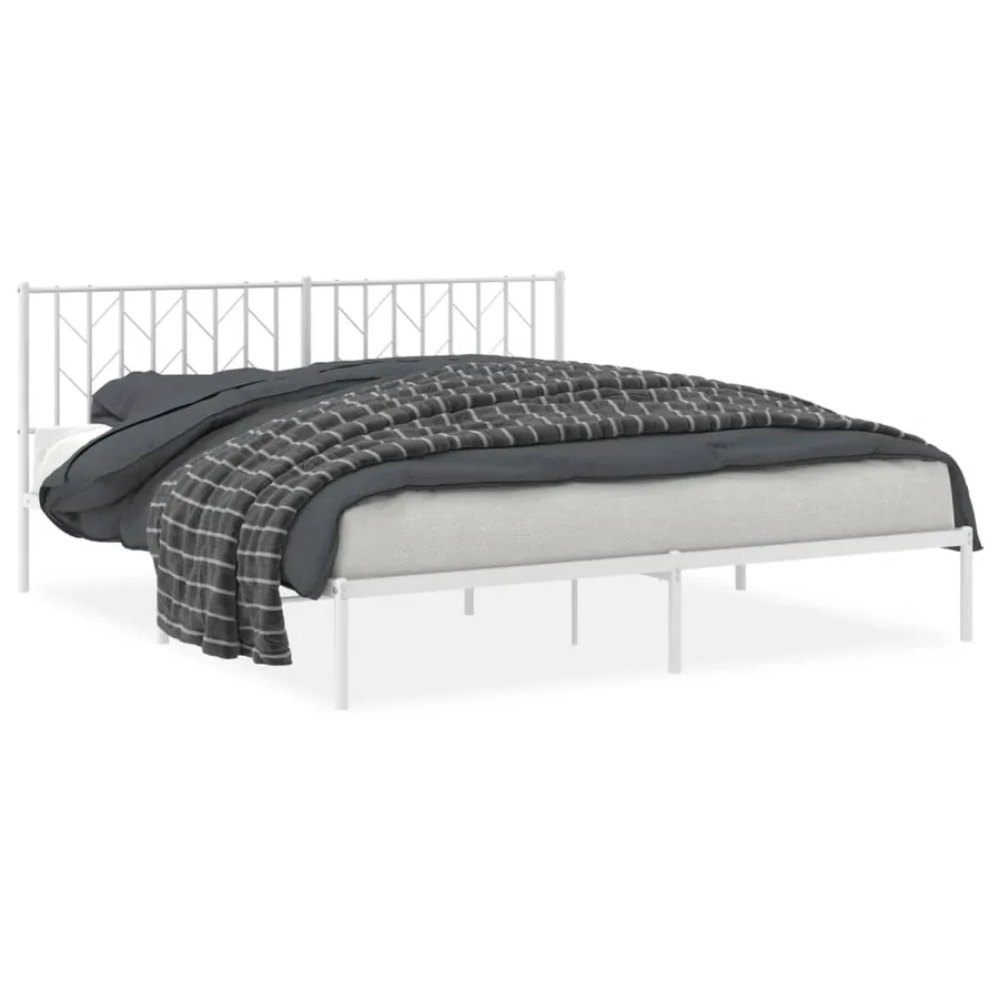 Cadre de lit métal sans matelas et tête de lit blanc 183x213 cm - 2