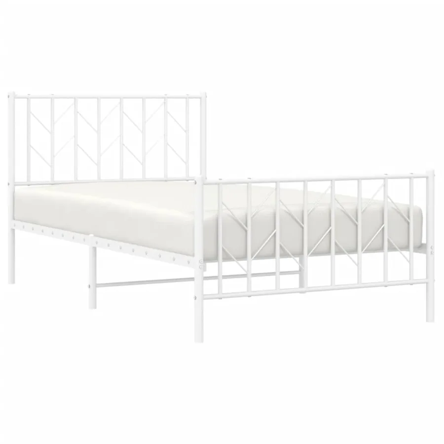 Cadre de lit métal sans matelas et pied de lit blanc 100x190 cm - 3