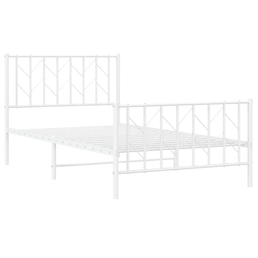Cadre de lit métal sans matelas et pied de lit blanc 100x190 cm - 4