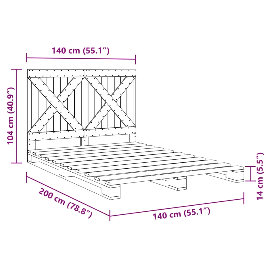 Cadre de lit sans matelas gris 140x200 cm bois massif de pin - 11