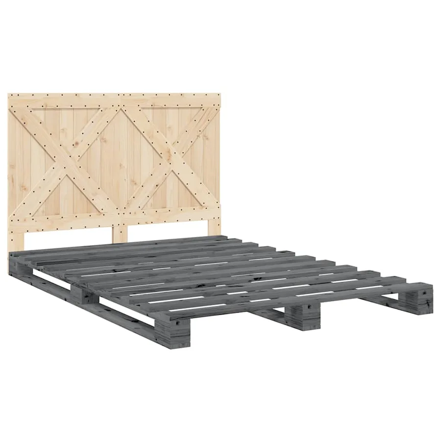 Cadre de lit sans matelas gris 140x200 cm bois massif de pin - 3