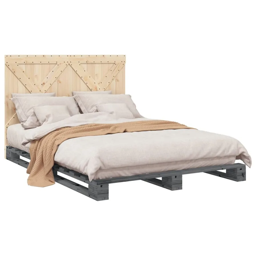Cadre de lit sans matelas gris 140x200 cm bois massif de pin - 4