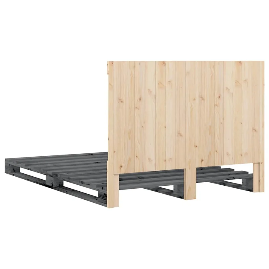 Cadre de lit sans matelas gris 140x200 cm bois massif de pin - 9