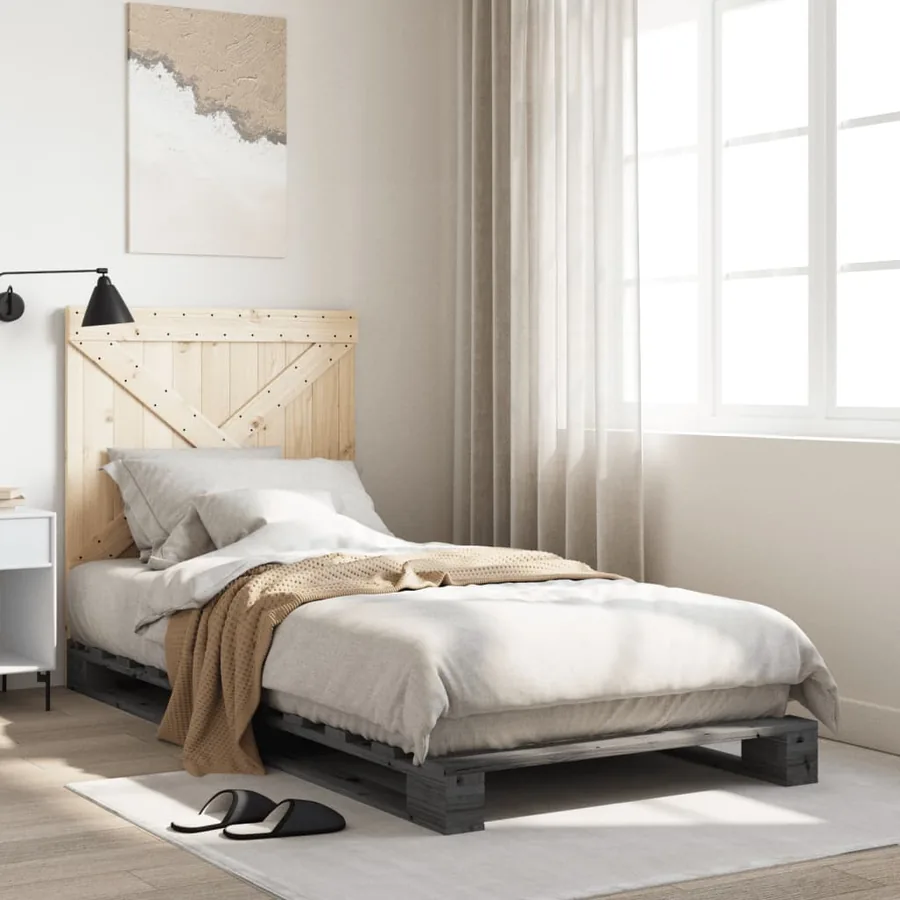 Cadre de lit sans matelas gris 90x200 cm bois de pin massif