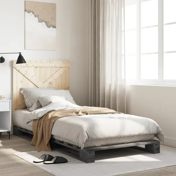 Cadre de lit sans matelas gris 90x200 cm bois de pin massif