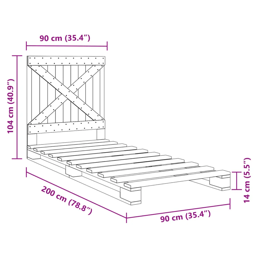 Cadre de lit sans matelas gris 90x200 cm bois de pin massif - 11