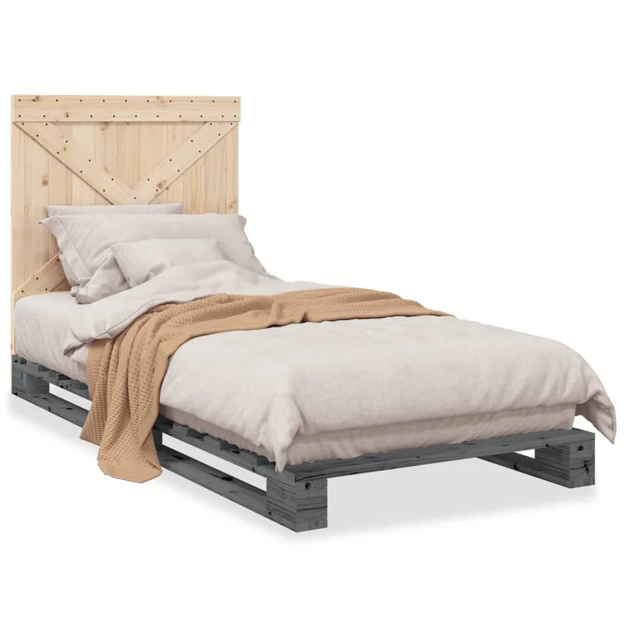 Cadre de lit sans matelas gris 90x200 cm bois de pin massif - 2