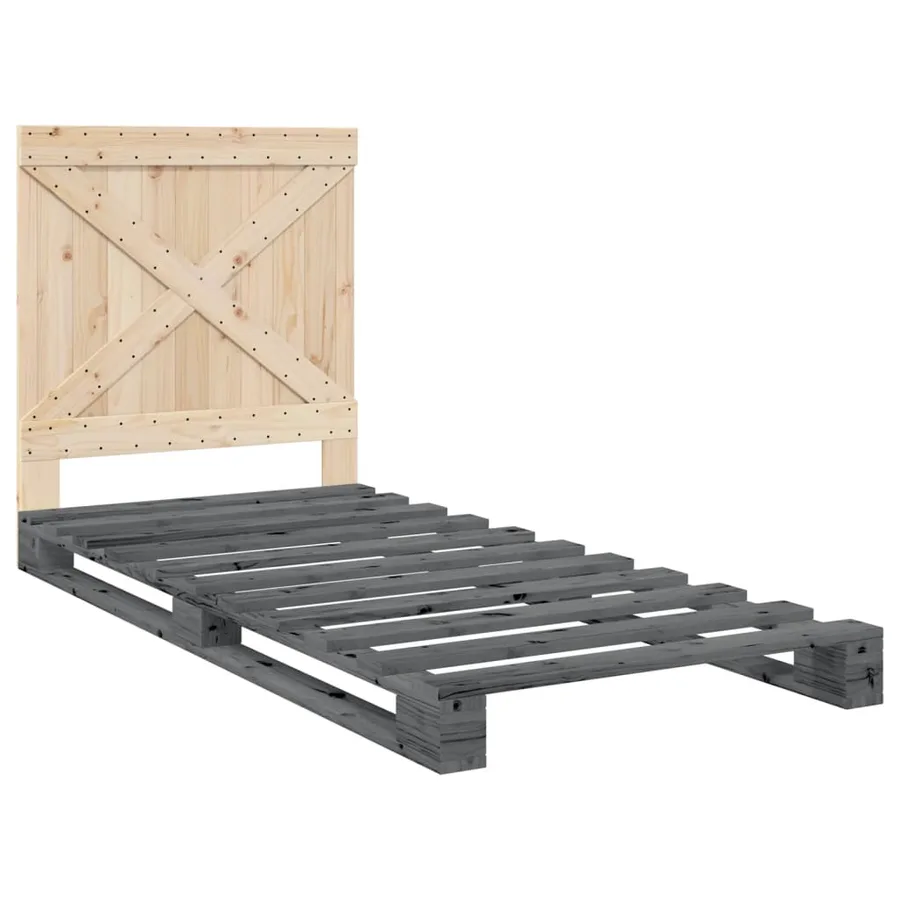 Cadre de lit sans matelas gris 90x200 cm bois de pin massif - 3