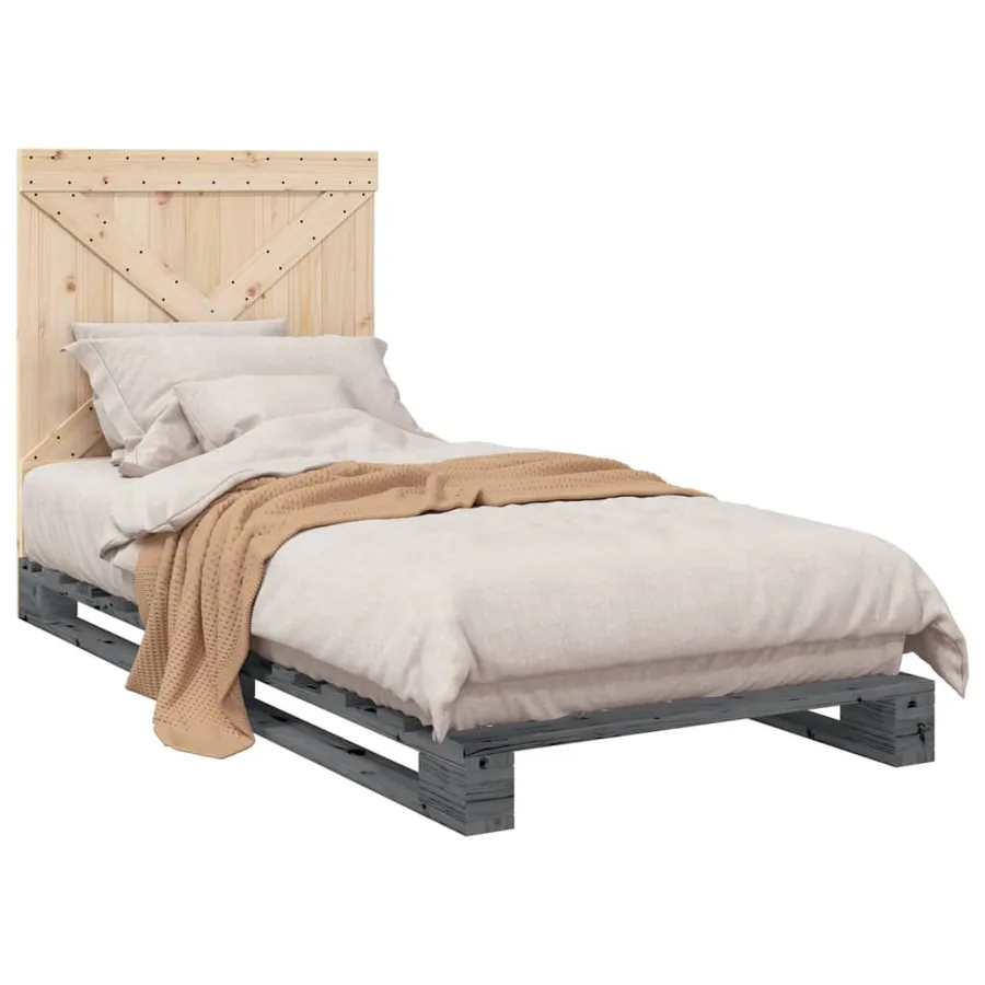 Cadre de lit sans matelas gris 90x200 cm bois de pin massif - 4