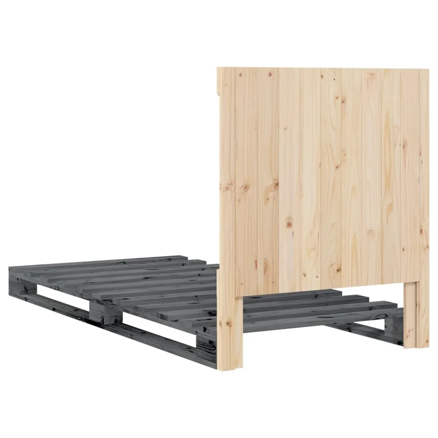 Cadre de lit sans matelas gris 90x200 cm bois de pin massif - 9