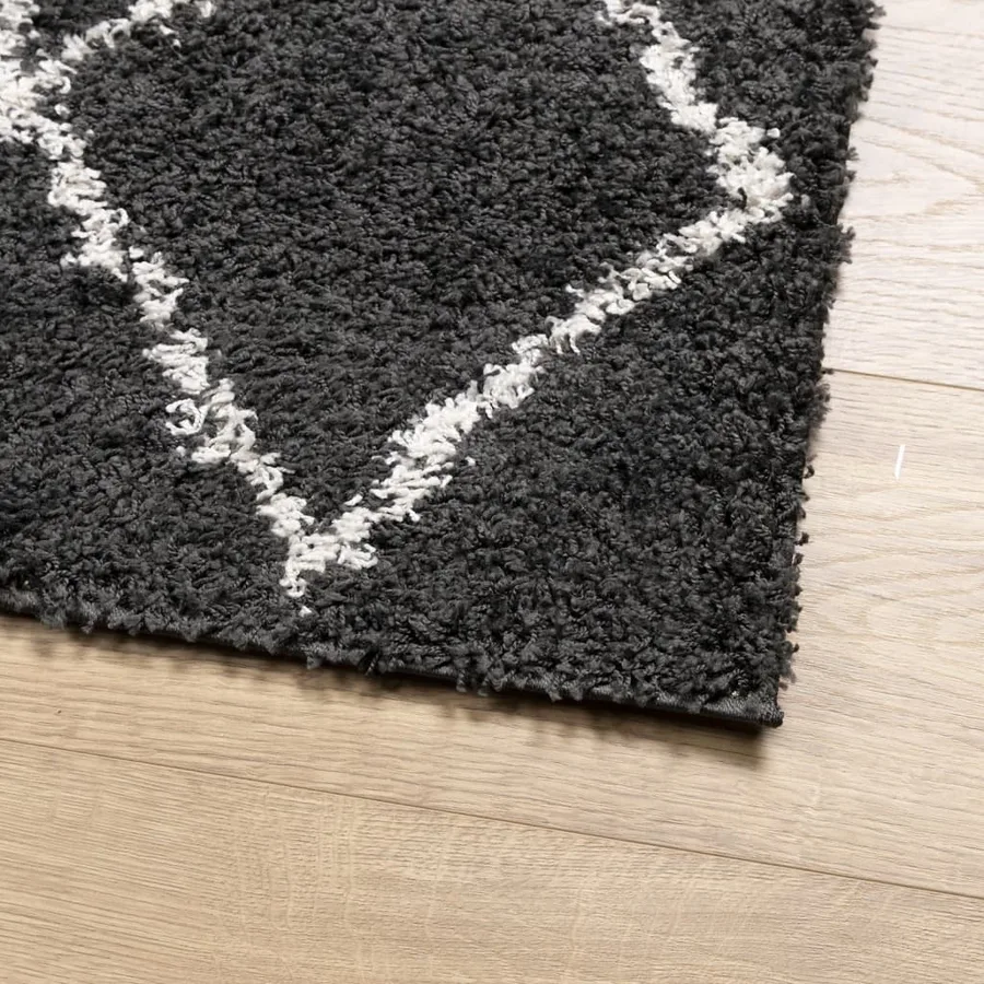 Tapis shaggy à poils longs moderne noir et crème 200x280 cm - 4