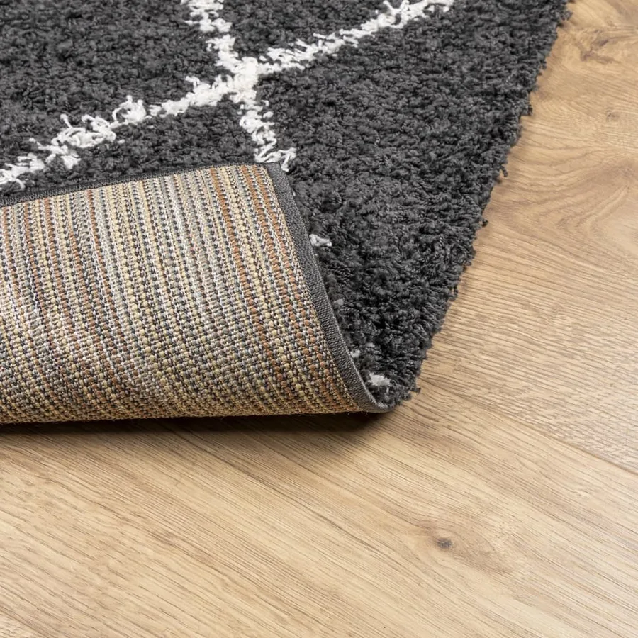 Tapis shaggy à poils longs moderne noir et crème 200x280 cm - 5