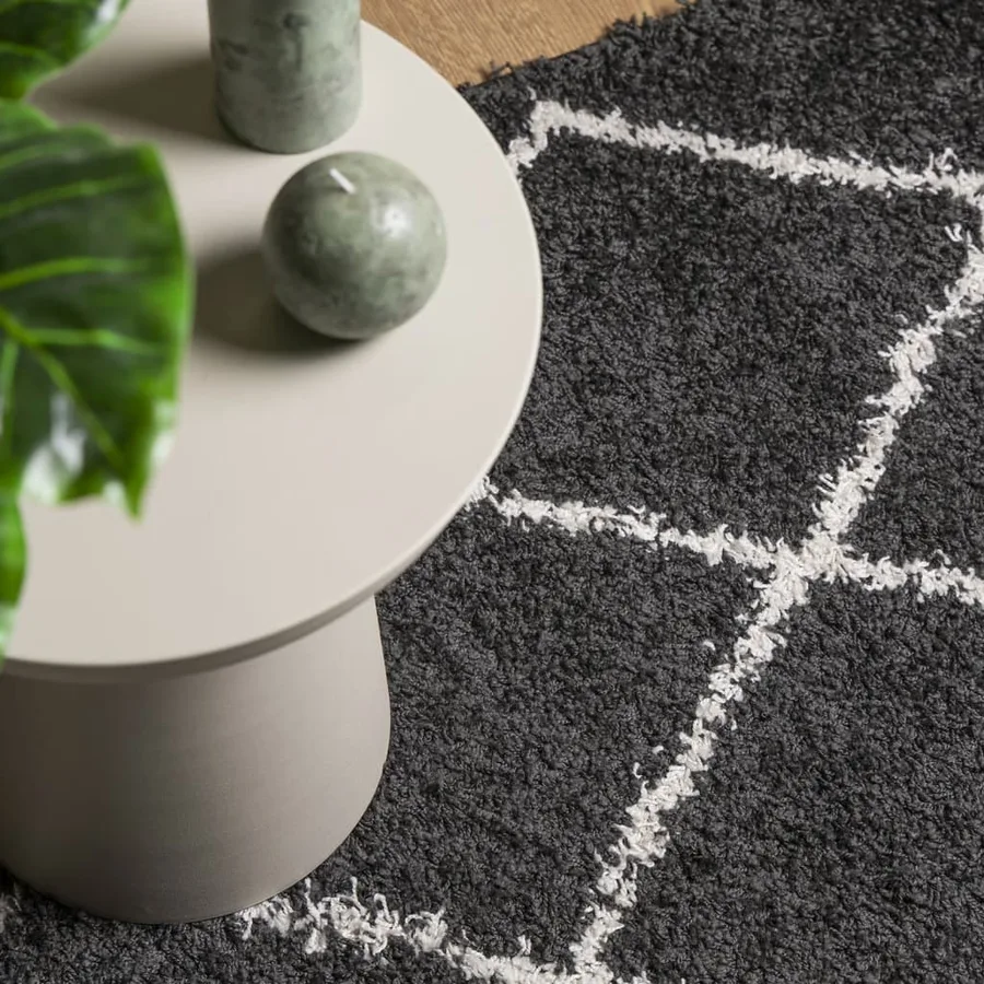 Tapis shaggy à poils longs moderne noir et crème 200x280 cm - 7