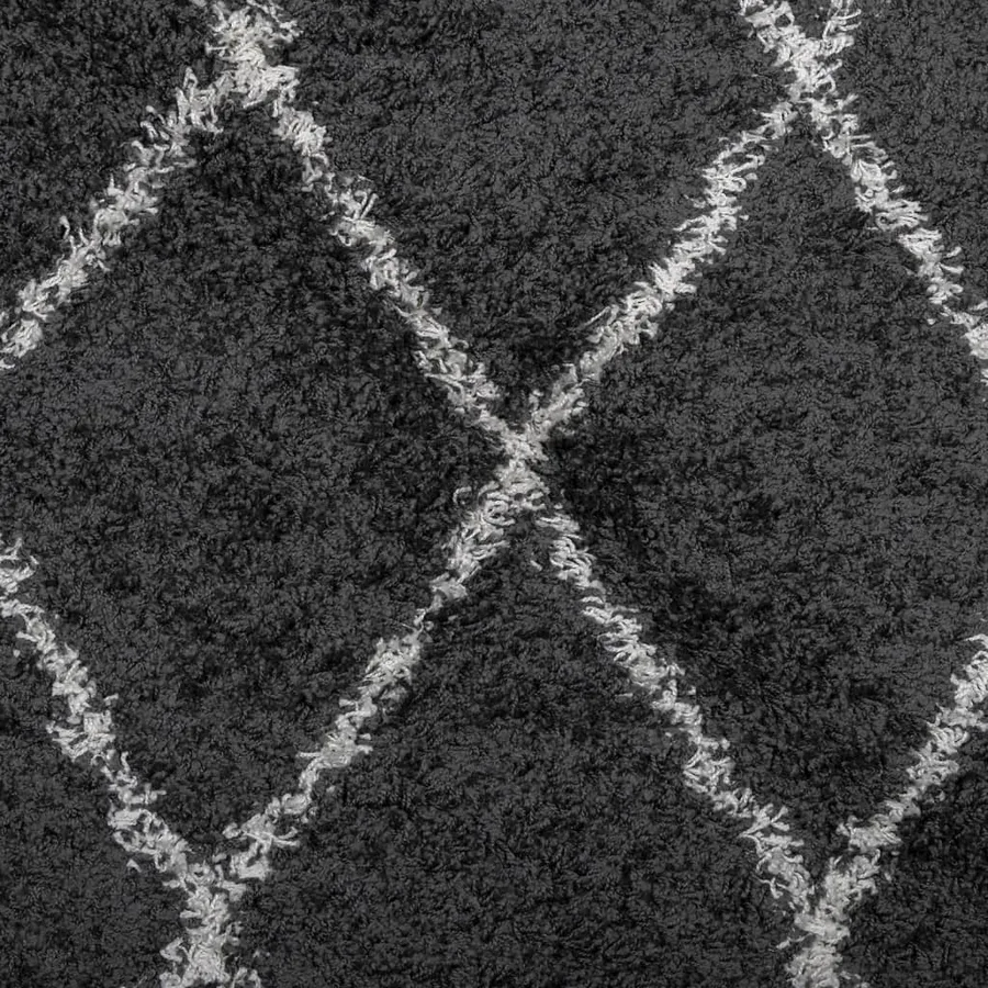 Tapis shaggy à poils longs moderne noir et crème 200x280 cm - 9