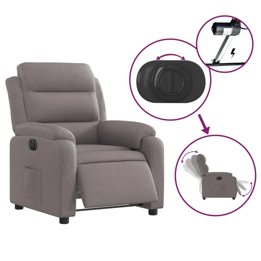 Fauteuil inclinable électrique Taupe Tissu - 6