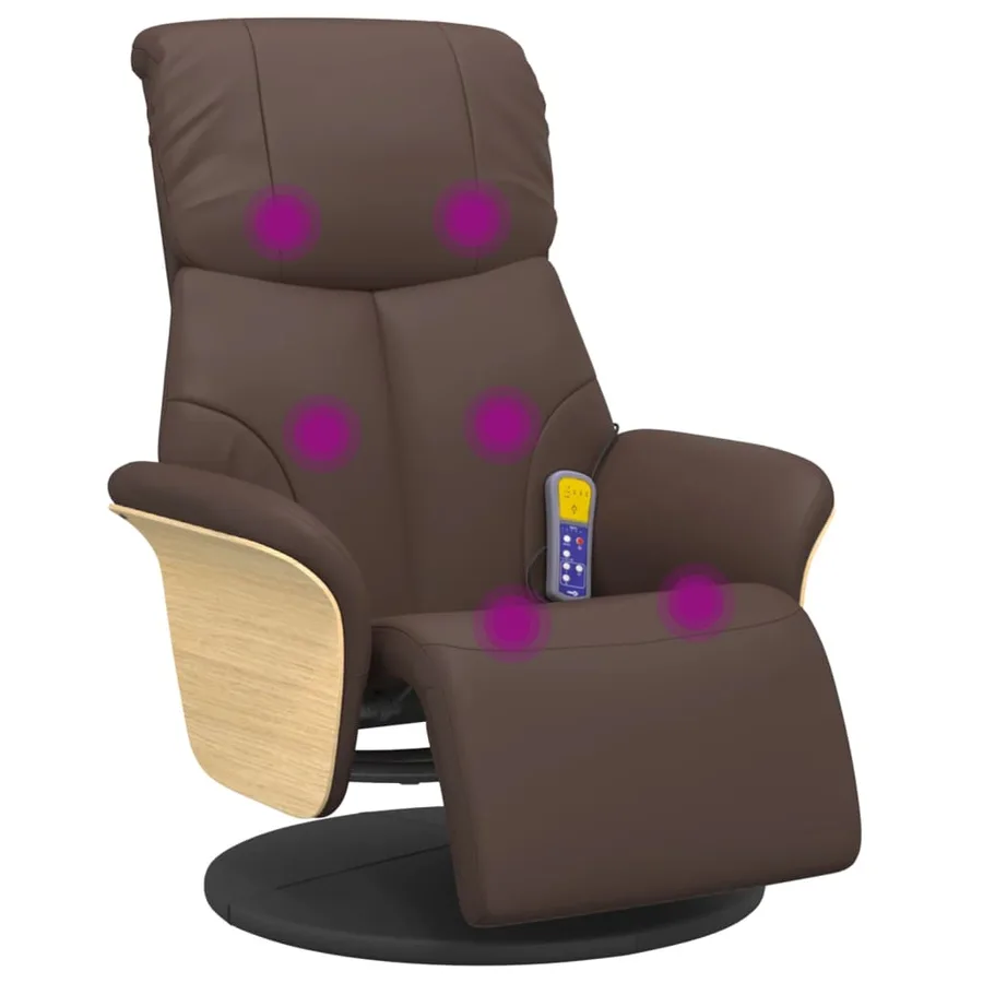 Fauteuil inclinable de massage repose-pieds marron similicuir - 2