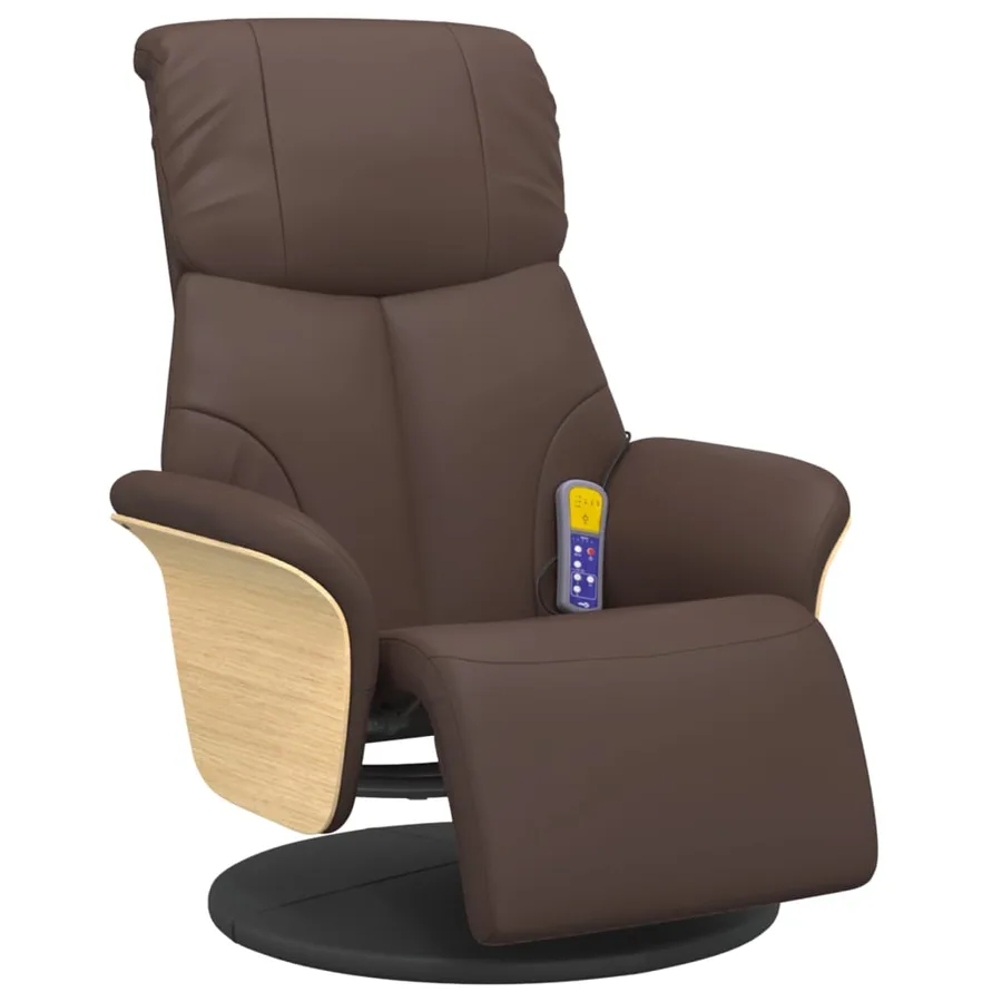 Fauteuil inclinable de massage repose-pieds marron similicuir - 3