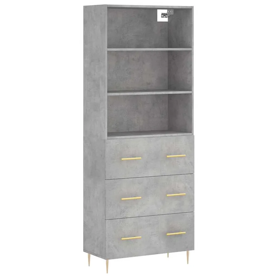 Buffet haut Gris béton 69,5x34x180 cm Bois d'ingénierie - 2