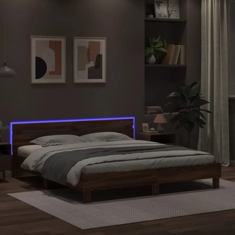 Cadre de lit avec LED sans matelas chêne marron 180x200 cm - 4