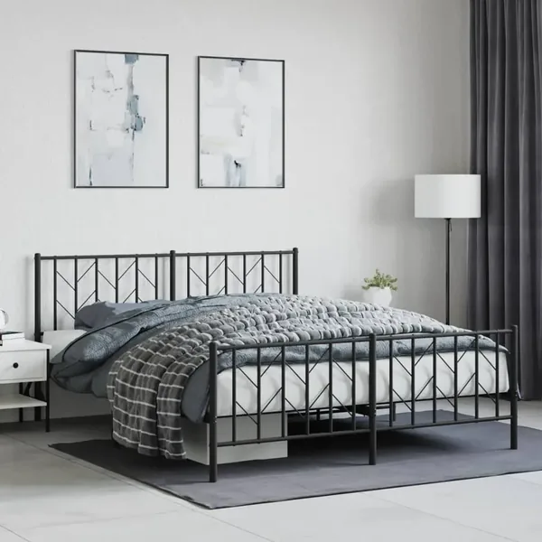 Cadre de lit métal sans matelas avec pied de lit noir 160x200cm