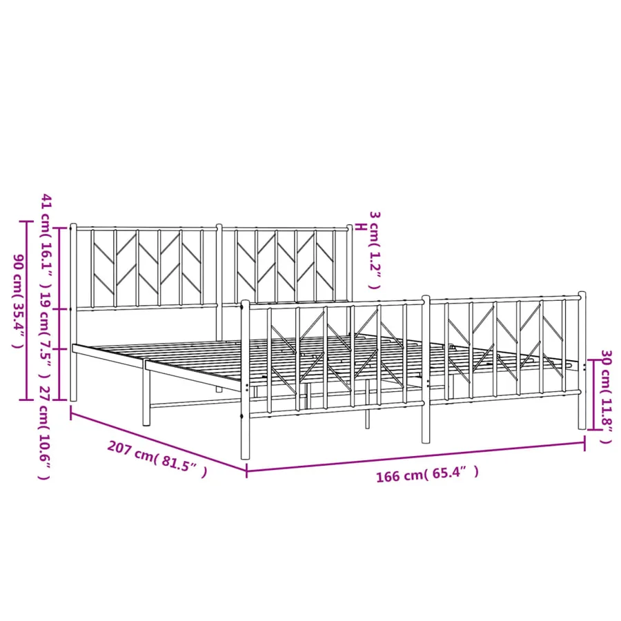 Cadre de lit métal sans matelas avec pied de lit noir 160x200cm - 10