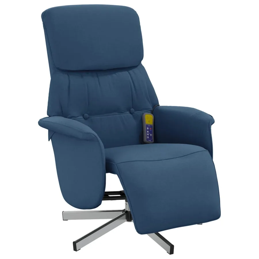 Fauteuil inclinable de massage avec repose-pieds bleu tissu - 3