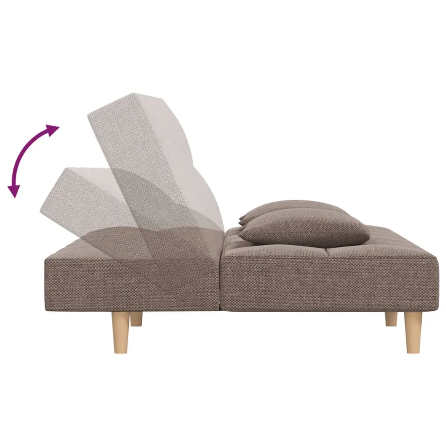Canapé-lit à 2 places avec deux oreillers taupe tissu - 7