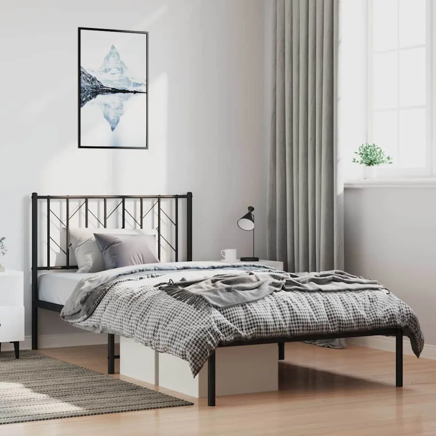 Cadre de lit métal sans matelas avec tête de lit noir 100x200cm