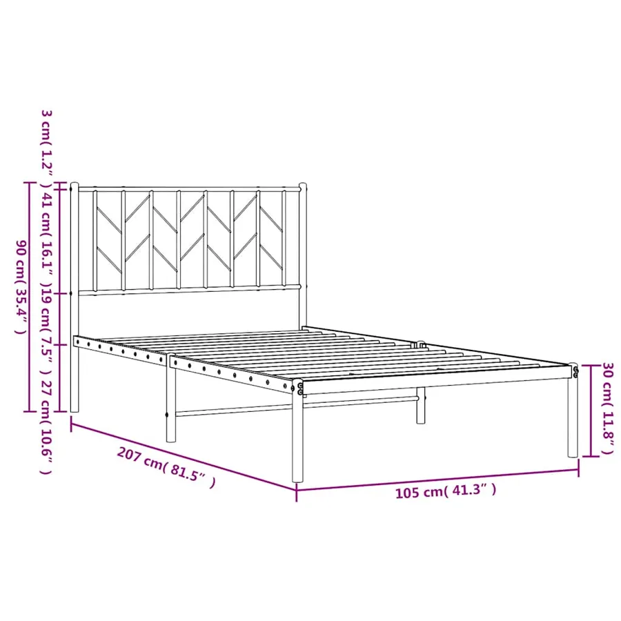 Cadre de lit métal sans matelas avec tête de lit noir 100x200cm - 11
